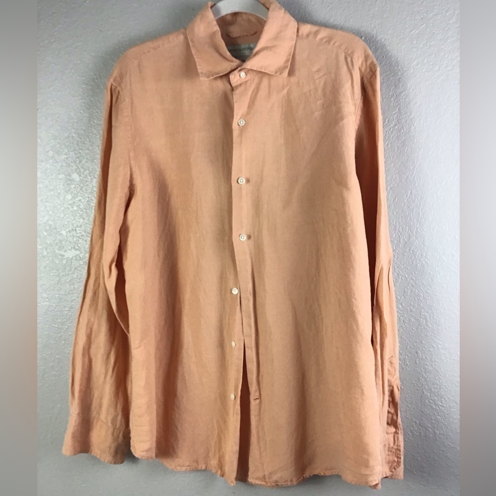 Banana Republic Factory Men’s Large Linen Button Front Shirt Orange